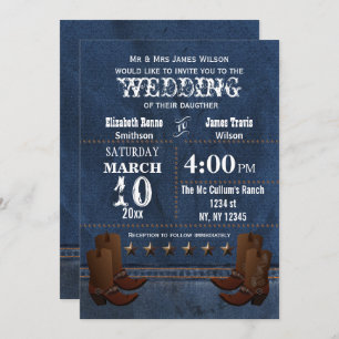 Denim Cowboy boots Stars Western wedding invite