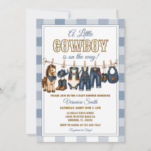 Denim Cute Little Cowboy Baby Shower Clothesline Invitation