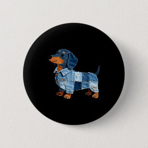 Denim Dachshund Dog Patchwork Puppy Vintage Art 6 Cm Round Badge