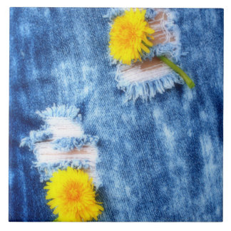 Denim Dandelions Ceramic Tile