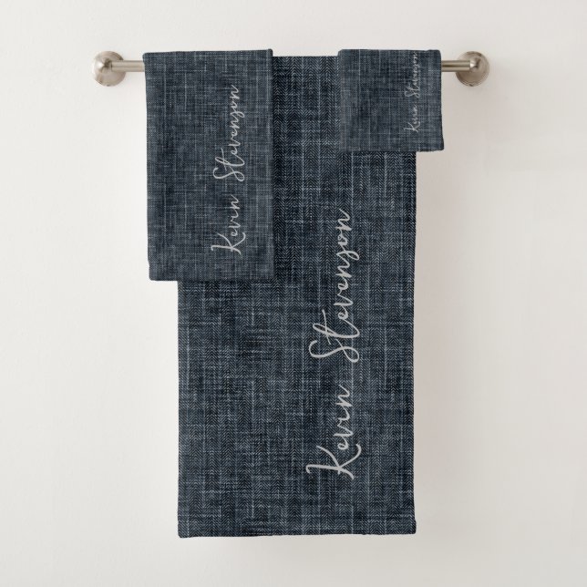 Denim dark grey bath towel set (Insitu)