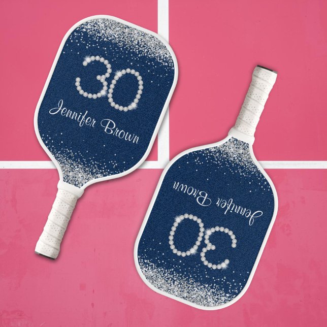 Denim & Diamond 30 years old Pickleball Paddle (Elegant Denim and Diamonds 30th Birthday Paddle)