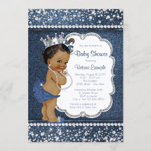 Denim Diamond African American Girl Baby Shower Invitation