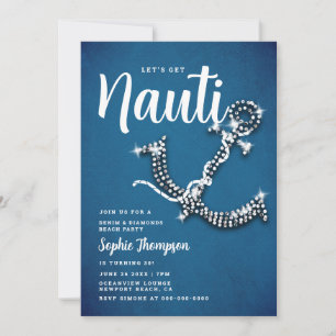 Denim Diamond Anchor Nauti Blue Birthday Party Invitation