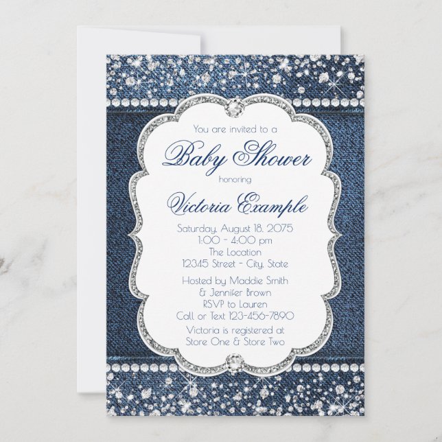 Denim Diamond Baby Shower Invitations (Front)