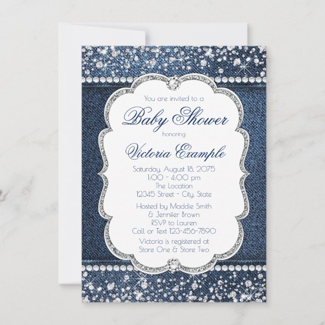 Denim Diamond Baby Shower Invitations (Front)