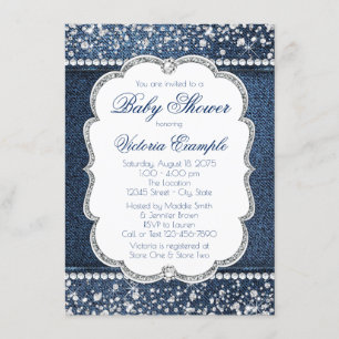 Denim Diamond Baby Shower Invitations