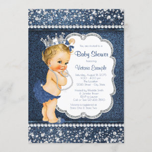 Denim Diamond Girl Baby Shower Invitations