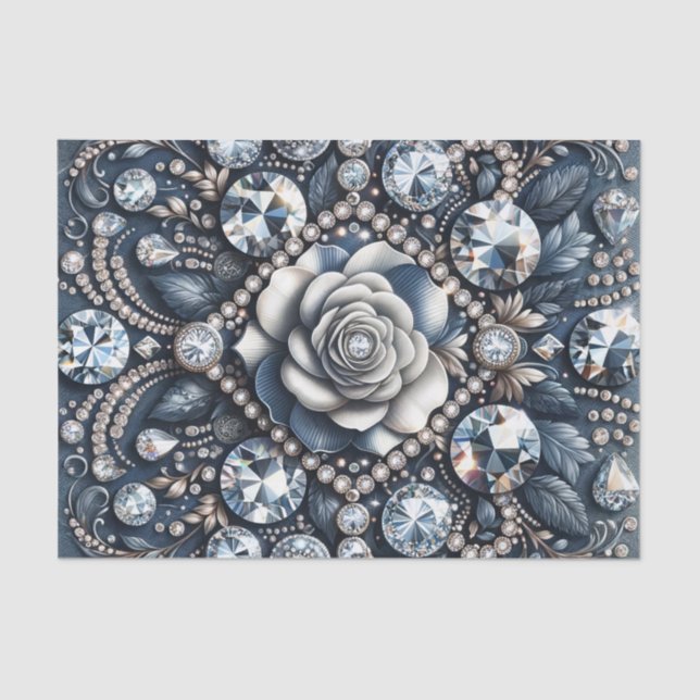 Denim & Diamond Glam Bling Rose Jewels Tissue Paper (Front)