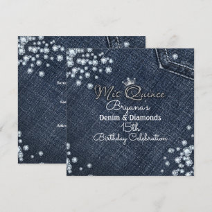 Denim & Diamond MIS QUINCE Crown Party Invitations