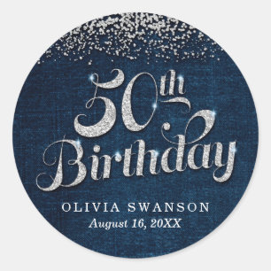 Denim & Diamonds 50th Birthday  Classic Round Sticker