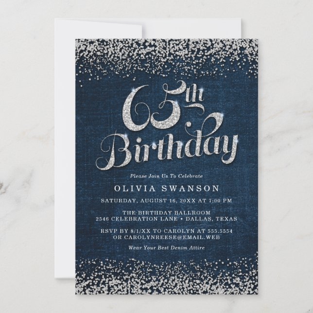 Denim & Diamonds 65th Birthday Party Invitation (Front)