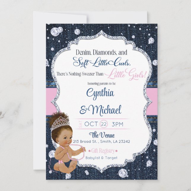 Denim & Diamonds Baby Shower Invitation (Front)