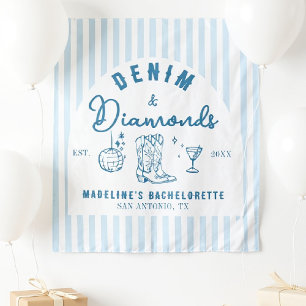 Denim Diamonds Bachelorette Backdrop Hand Drawn Tapestry