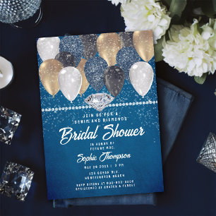 Denim Diamonds Balloons Glitter Teal Bridal Shower Invitation
