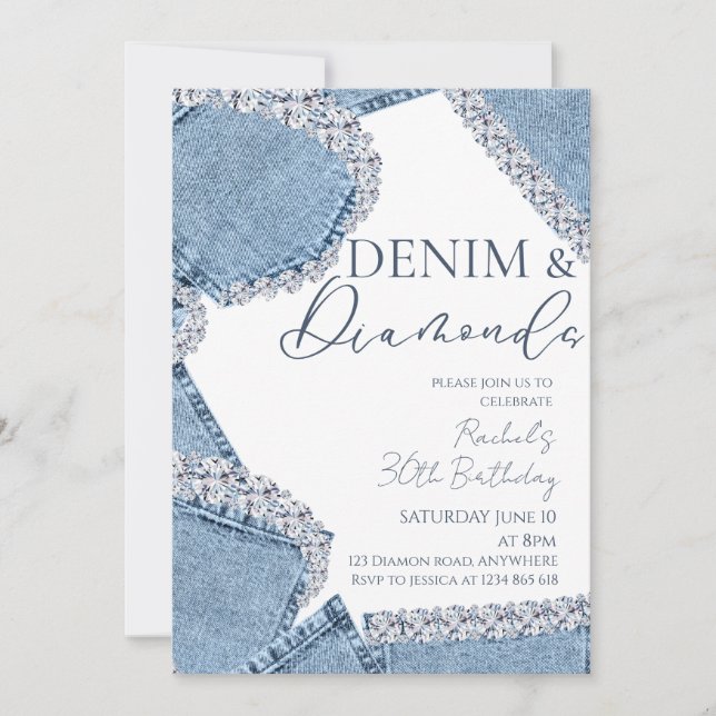 Denim & Diamonds Birthday Invitation  (Front)