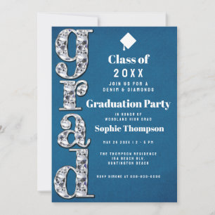 Denim Diamonds Bling Elegant Graduation Party Invitation