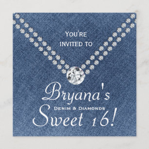 Denim Diamonds Bling Envelope Sweet 16 Invitation