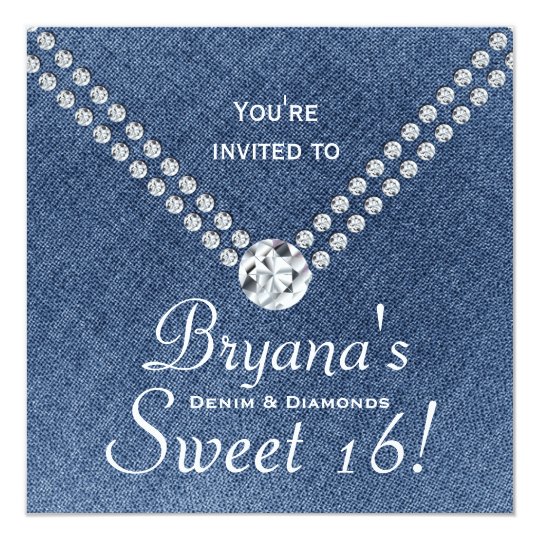 Denim Diamonds Bling Envelope Sweet 16 Invitation