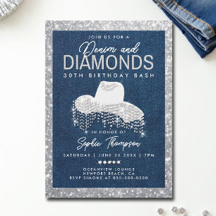 Denim Diamonds Bling Frame 30th Birthday Party Invitation