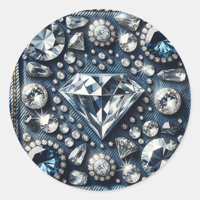 Denim & Diamonds Bling Gemstone Glam Jewels Classic Round Sticker (Front)
