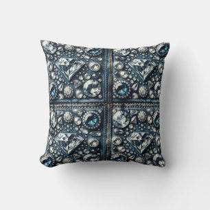 Denim & Diamonds Bling Gemstone Glam Jewels Cushion
