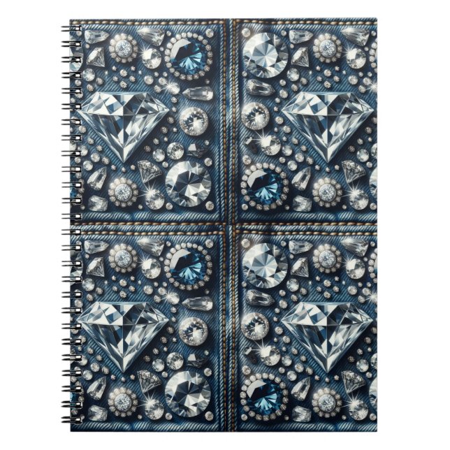 Denim & Diamonds Bling Gemstone Glam Jewels Notebook (Front)