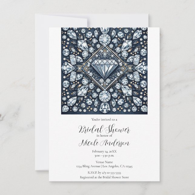 Denim & Diamonds Bling Glam Bridal Shower  Invitation (Front)