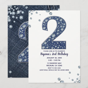 Denim & Diamonds Bling Sparkle 2ND Birthday 2 TWO Invitation