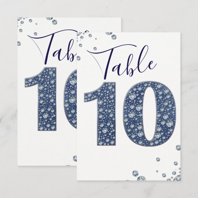 Denim & Diamonds Bling Sparkle Table Number 10 TEN (Front/Back)