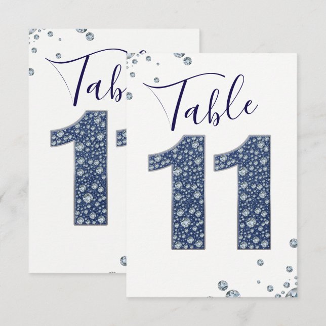 Denim & Diamonds Bling Sparkle Table Number 11 (Front/Back)