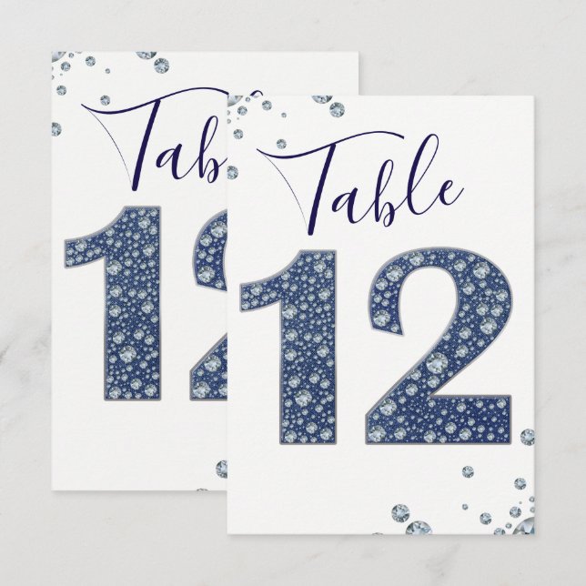 Denim & Diamonds Bling Sparkle Table Number 12 (Front/Back)