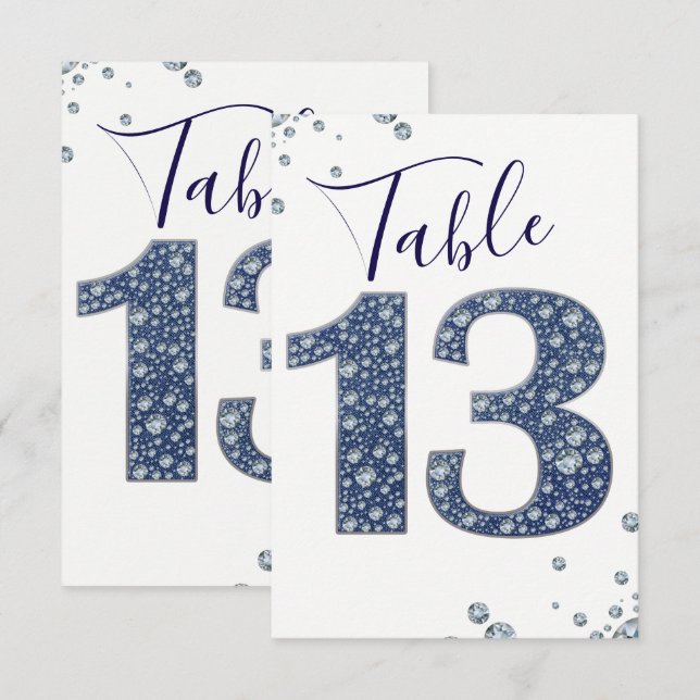 Denim & Diamonds Bling Sparkle Table Number 13 (Front/Back)