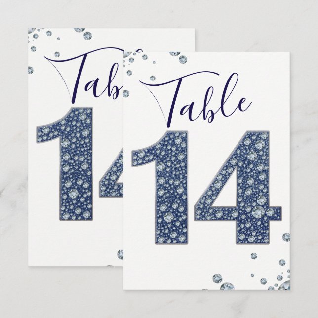 Denim & Diamonds Bling Sparkle Table Number 14 (Front/Back)