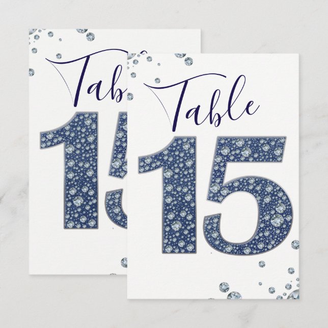 Denim & Diamonds Bling Sparkle Table Number 15 (Front/Back)