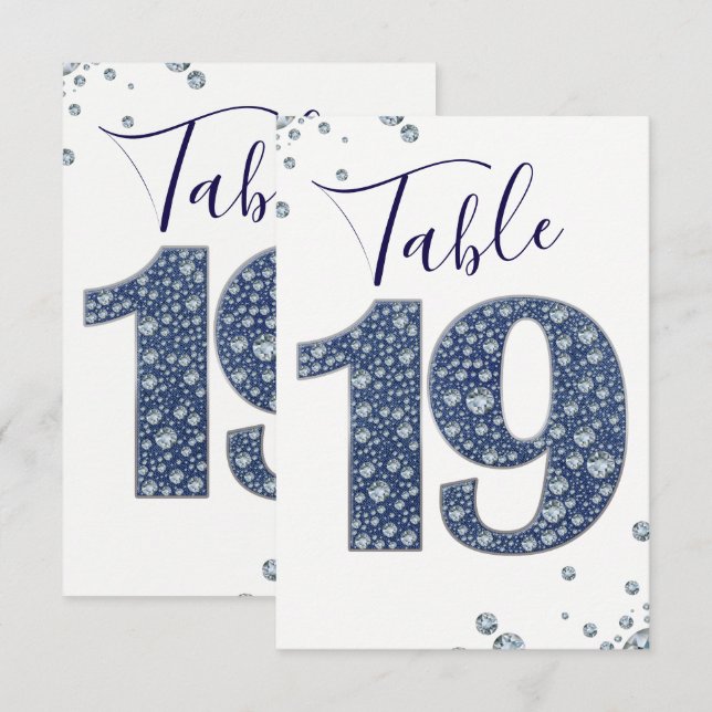Denim & Diamonds Bling Sparkle Table Number 19 (Front/Back)