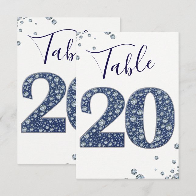 Denim & Diamonds Bling Sparkle Table Number 20 (Front/Back)