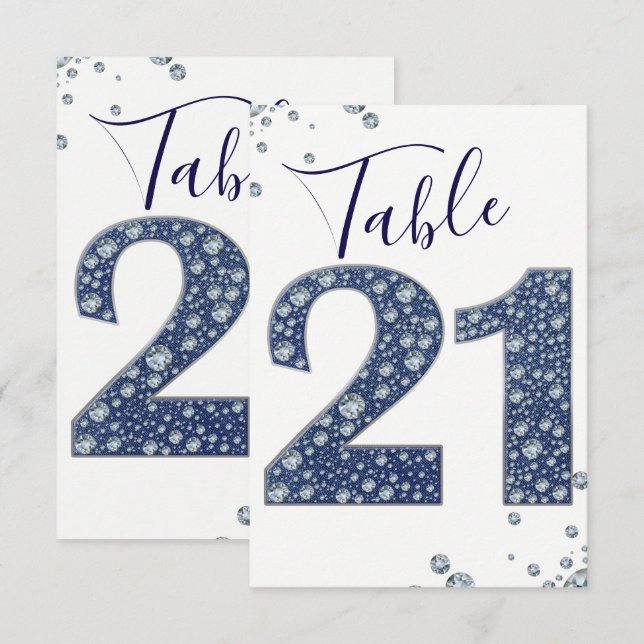 Denim & Diamonds Bling Sparkle Table Number 21 (Front/Back)