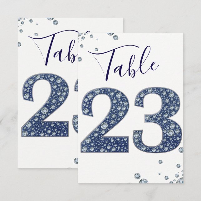 Denim & Diamonds Bling Sparkle Table Number 23 (Front/Back)