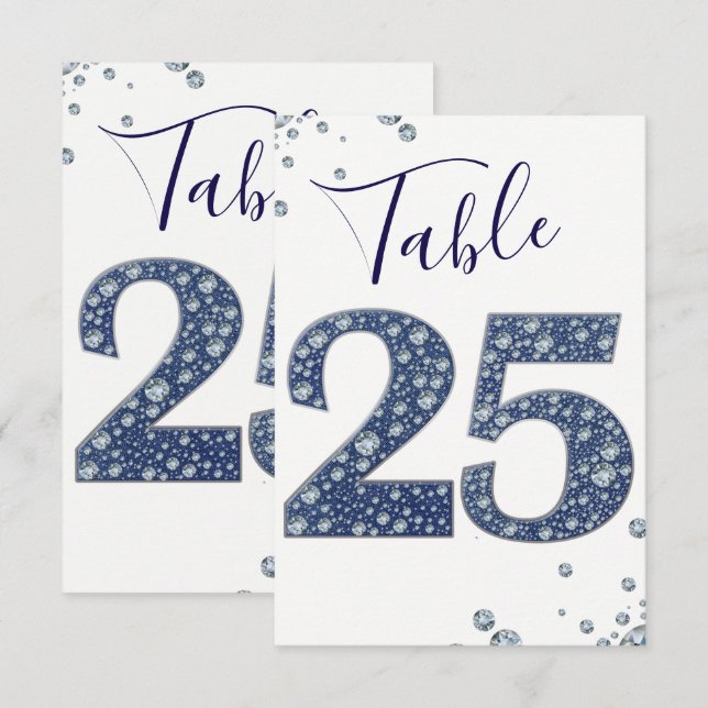 Denim & Diamonds Bling Sparkle Table Number 25 (Front/Back)
