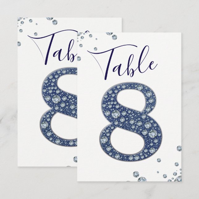 Denim Diamonds Bling Sparkle Table Number 8 EIGHT (Front/Back)