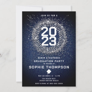 Denim Diamonds Bling Starburst Graduation Party Invitation