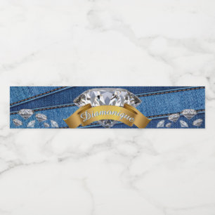 Denim & Diamonds  Blue Jean & Banner Diamond Water Bottle Label