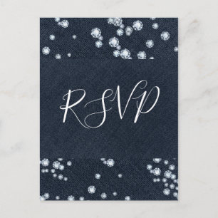 Denim & Diamonds Blue Jeans Bling Glam RSVP Invitation Postcard