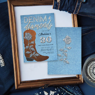 Denim Diamonds Cowgirl Bling Jeans Birthday Party Invitation
