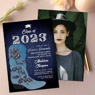 Denim Diamonds Cowgirl Boot Photo Graduation Party Invitation