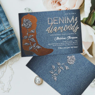 Denim Diamonds Cowgirl Boot Western 30th Birthday Invitation