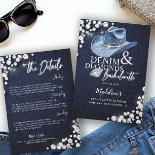 Denim Diamonds Cowgirl Hat Bachelorette Itinerary Invitation