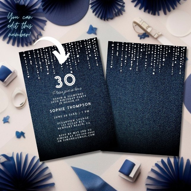 Denim Diamonds Drippings Any Age Birthday Party Invitation (Creator Uploaded)