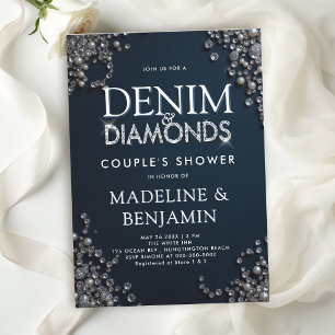 Denim Diamonds Elegant Blue Rustic Couple Shower Invitation
